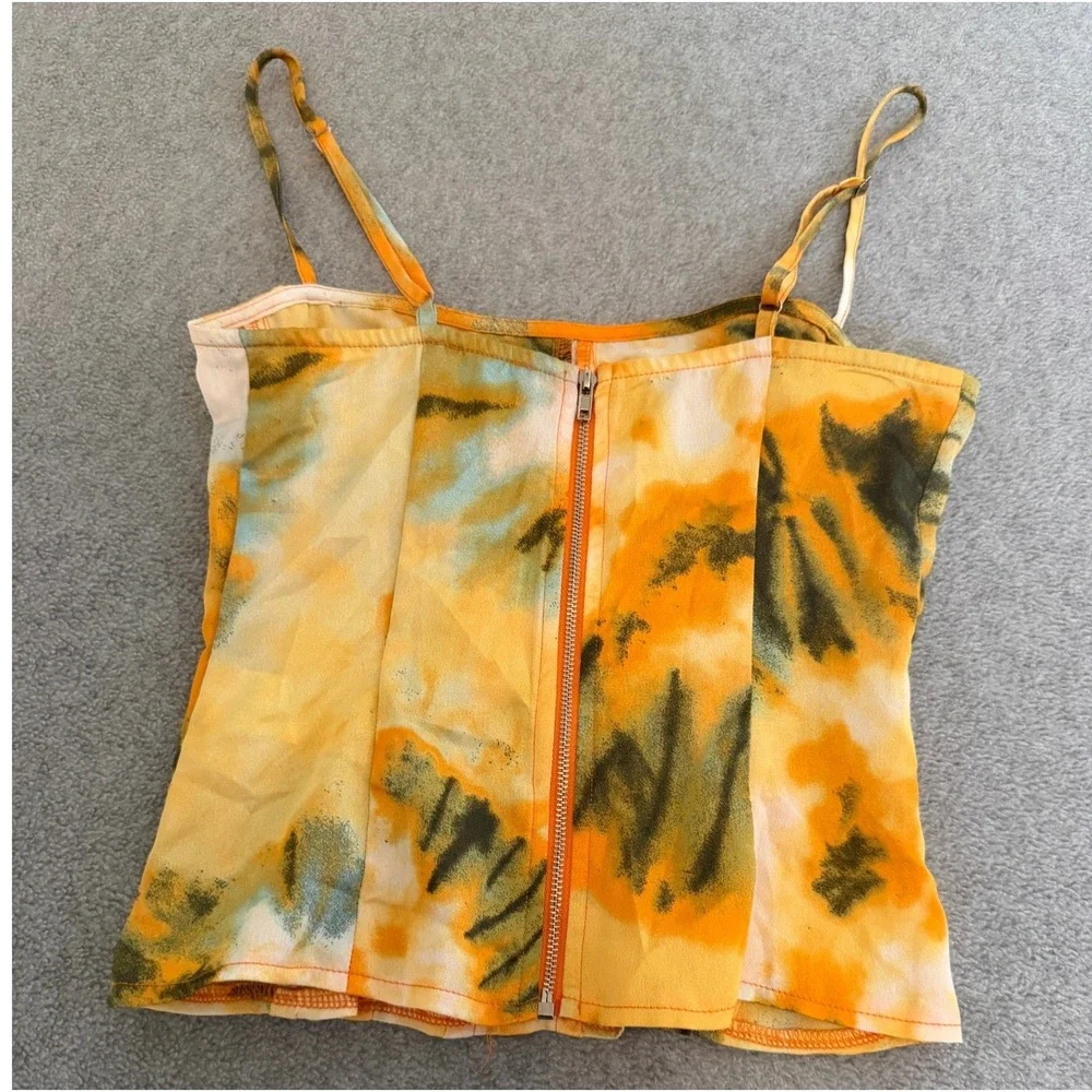 PrettyLittleThing Orange Green Tie Dye Corset Cami Top Zip Back Womens Size 4